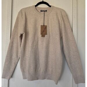 NWT PJ Paul Jones Mens Ribbed Knit Crewneck Sweater Beige Sz S Preppy Old Money